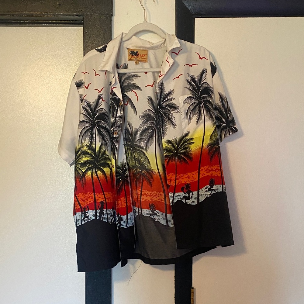 Ingear Men's Casual Button Down Shirt - Sunset Palm Design